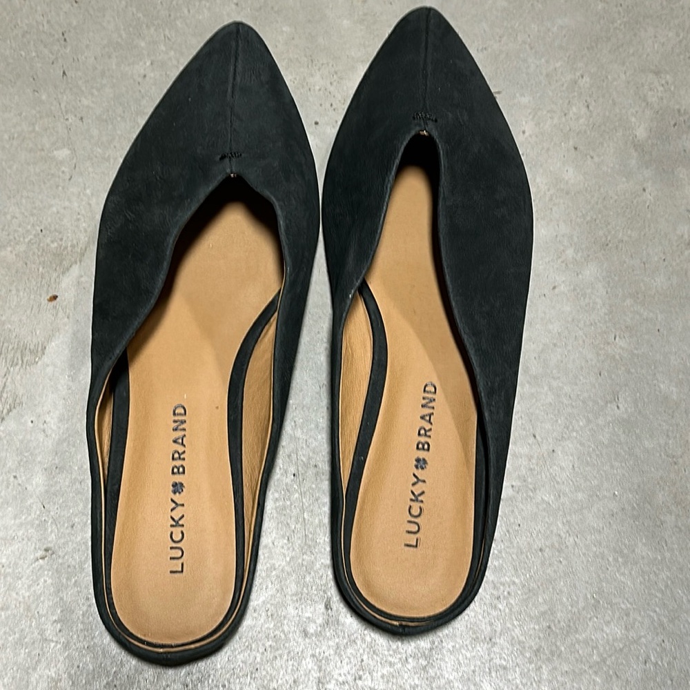 Lucky Brand BARBORA Flat Mule Black Pointed Toe Flat‎ Mule...Size 6.5 / Tt-5